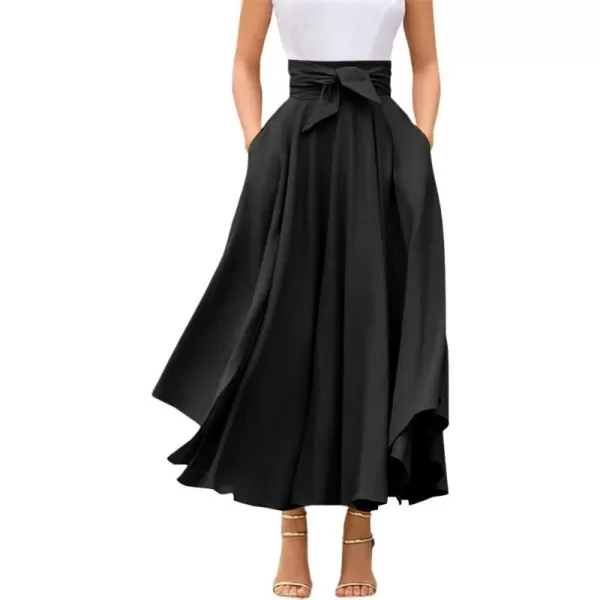 chouyatou Womens Elegant High Waisted Side Slit Irregular Bohemian Maxi Skirt with PocketsBlack