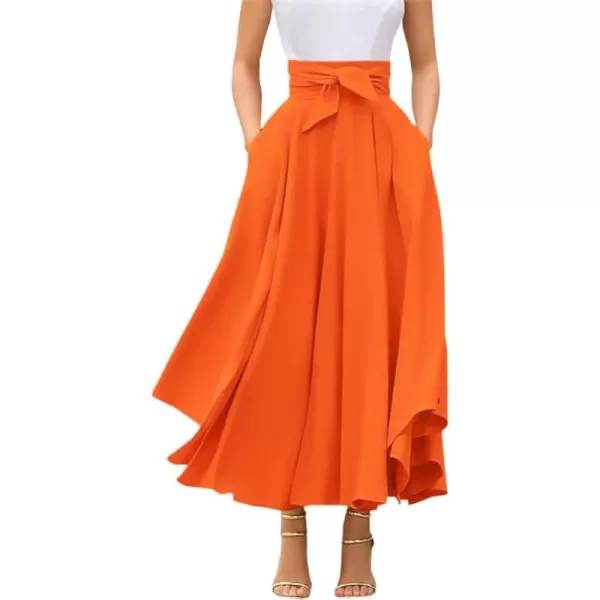 chouyatou Womens Elegant High Waisted Side Slit Irregular Bohemian Maxi Skirt with PocketsOrange