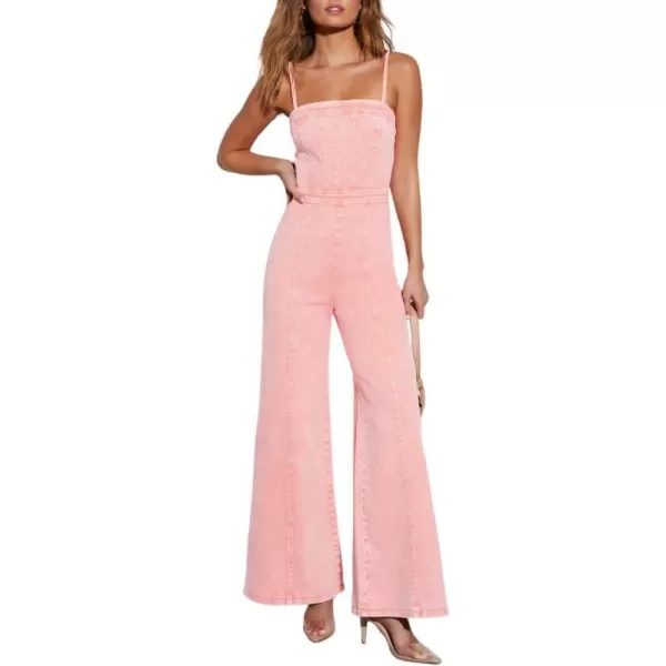 chouyatou Womens Vintage Distressed Adjustable Strap Denim Overalls Stretchy Sleeveless Jumpsuit Jeans PantsHot Pink