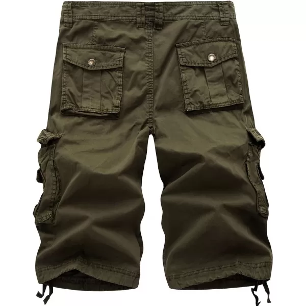 chouyatou Mens Active Normal Waist Loose MultiPocket Versatile Twill Cargo ShortsArmy Green