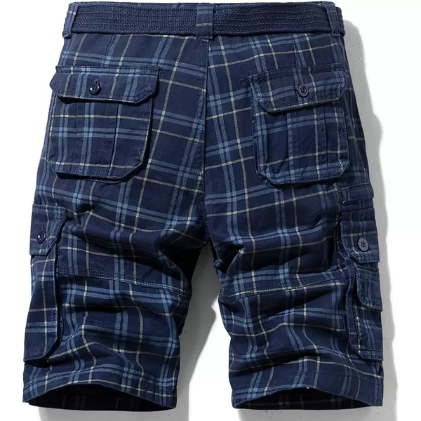chouyatou Mens Active Normal Waist Loose MultiPocket Versatile Twill Cargo ShortsNavyplaid