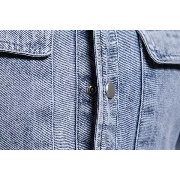 chouyatou Mens Casual Long Sleeve Button Up Cowboy Weatern Distressed Denim Work ShirtLight Blue