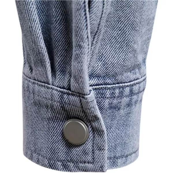 chouyatou Mens Casual Long Sleeve Button Up Cowboy Weatern Distressed Denim Work ShirtLight Blue