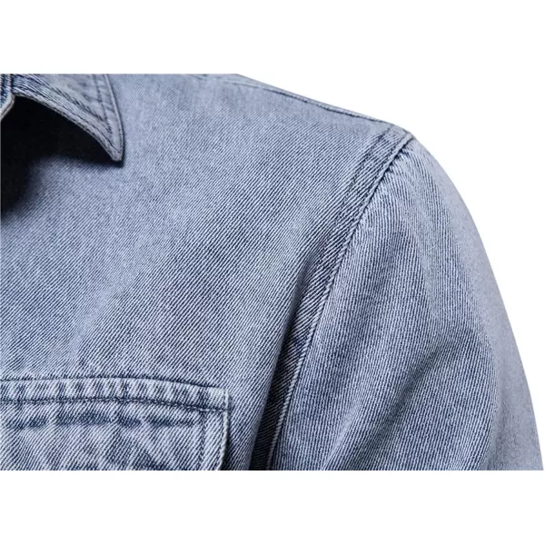 chouyatou Mens Casual Long Sleeve Button Up Cowboy Weatern Distressed Denim Work ShirtLight Blue