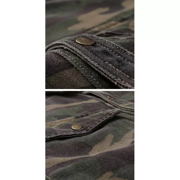 chouyatou Mens Military Style ShortLong Sleeve Camo Printed Button Down ShirtGreen Long