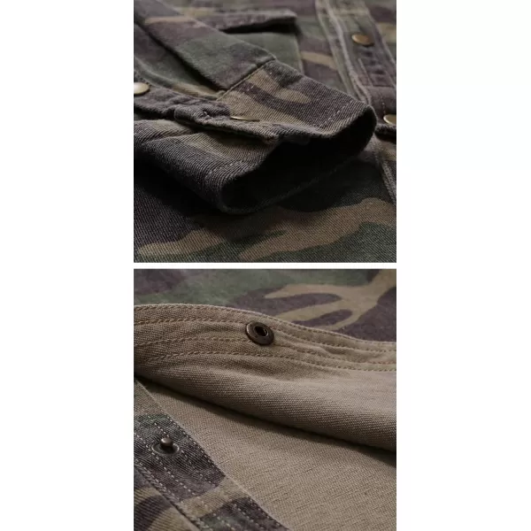 chouyatou Mens Military Style ShortLong Sleeve Camo Printed Button Down ShirtGreen Long