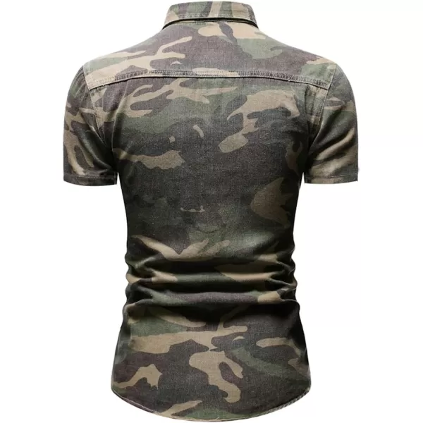chouyatou Mens Military Style ShortLong Sleeve Camo Printed Button Down ShirtGreen Short