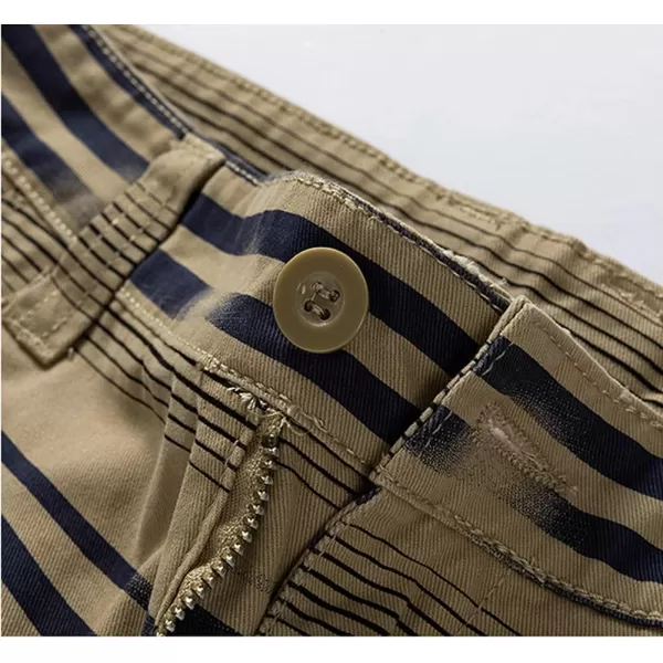 chouyatou Mens Summer Cool Horizontal Stripe Print 6 Pocket Gentle Cargo ShortsKhaki