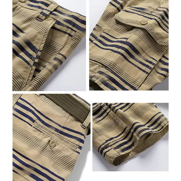 chouyatou Mens Summer Cool Horizontal Stripe Print 6 Pocket Gentle Cargo ShortsKhaki