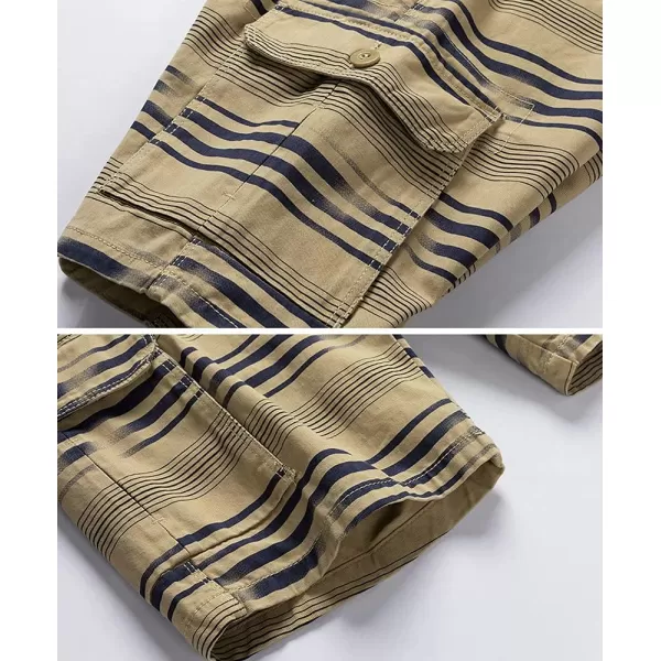 chouyatou Mens Summer Cool Horizontal Stripe Print 6 Pocket Gentle Cargo ShortsKhaki