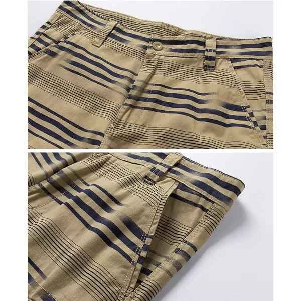 chouyatou Mens Summer Cool Horizontal Stripe Print 6 Pocket Gentle Cargo ShortsKhaki