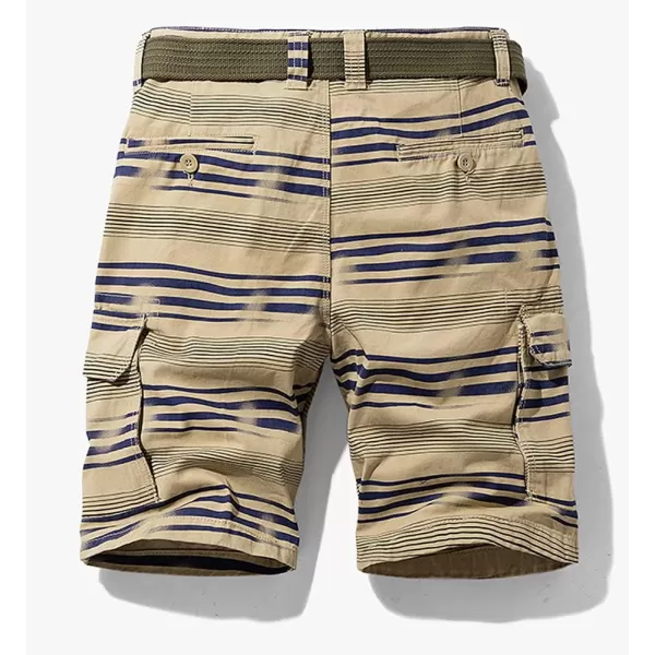 chouyatou Mens Summer Cool Horizontal Stripe Print 6 Pocket Gentle Cargo ShortsKhaki