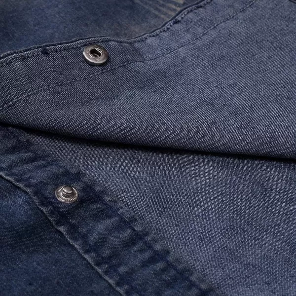 chouyatou Mens Western Distressed Wash Work Button Down Denim Jean ShirtDark Blue