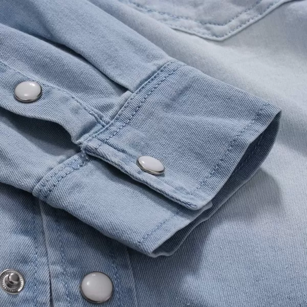 chouyatou Mens Western Distressed Wash Work Button Down Denim Jean ShirtLight Blue
