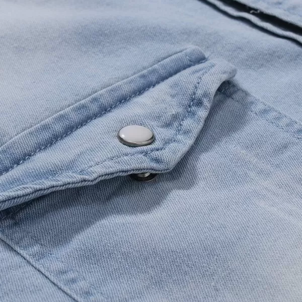 chouyatou Mens Western Distressed Wash Work Button Down Denim Jean ShirtLight Blue
