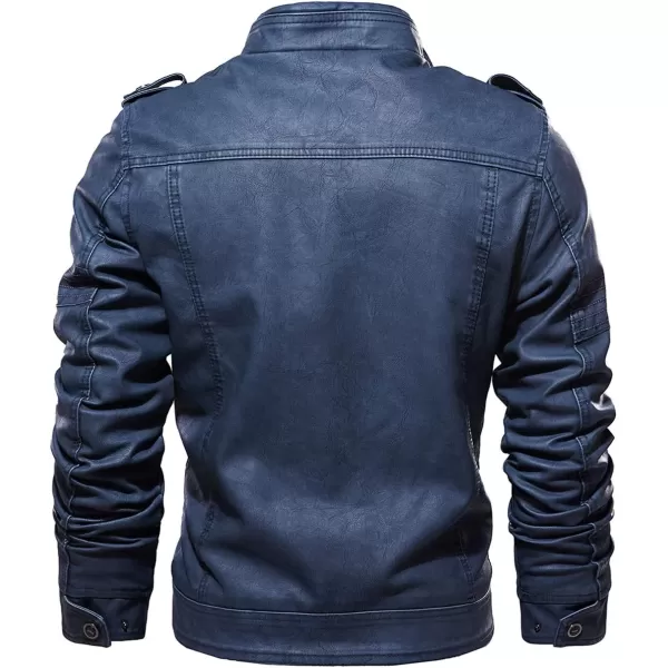 chouyatou Mens Winter Quilted Sherpa Lined Moto Distressed Faux Leather Biker JacketBlue