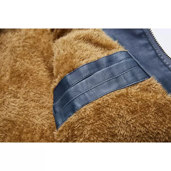 chouyatou Mens Winter Quilted Sherpa Lined Moto Distressed Faux Leather Biker JacketBlue