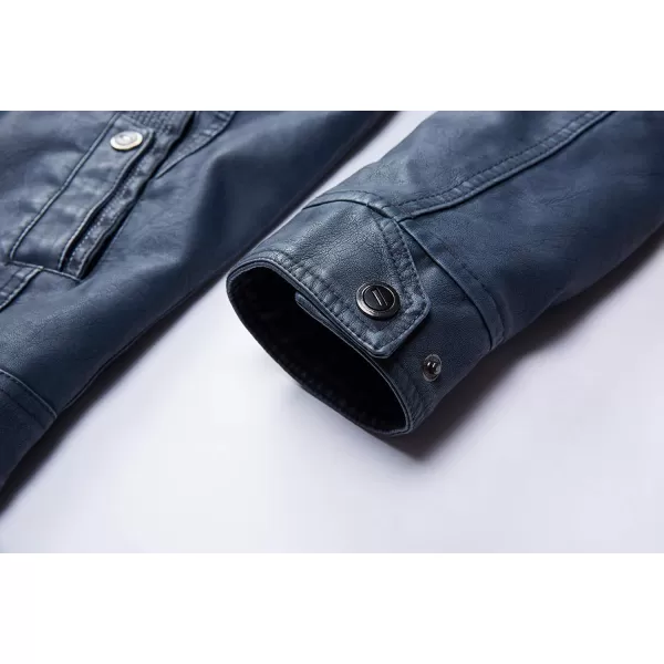 chouyatou Mens Winter Quilted Sherpa Lined Moto Distressed Faux Leather Biker JacketBlue