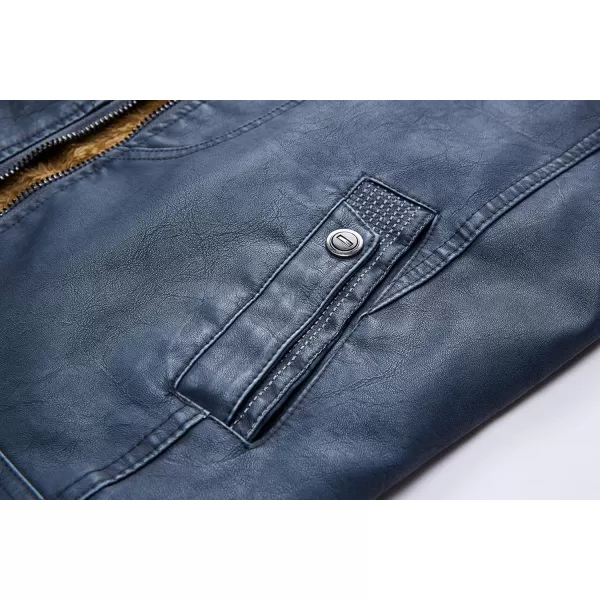 chouyatou Mens Winter Quilted Sherpa Lined Moto Distressed Faux Leather Biker JacketBlue