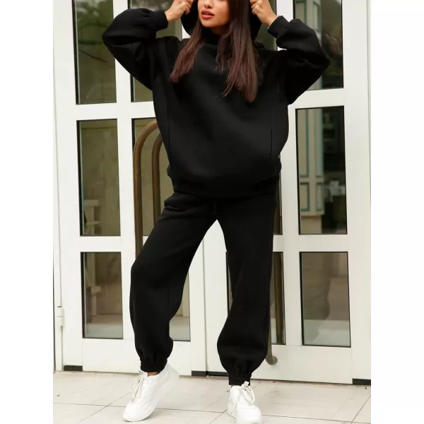 chouyatou Womens 2 Piece Outfits Hooded Sweatsuit Hoodies Tracksuit Sweatpants SetsBlack