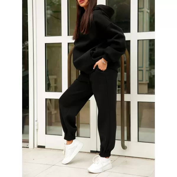 chouyatou Womens 2 Piece Outfits Hooded Sweatsuit Hoodies Tracksuit Sweatpants SetsBlack