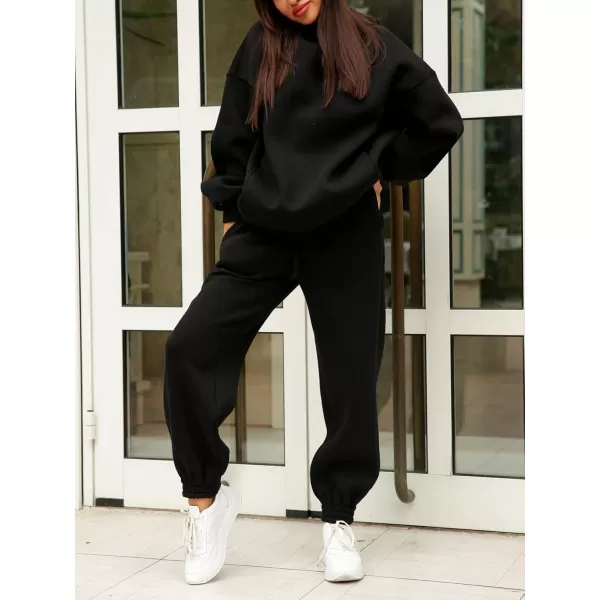 chouyatou Womens 2 Piece Outfits Hooded Sweatsuit Hoodies Tracksuit Sweatpants SetsBlack