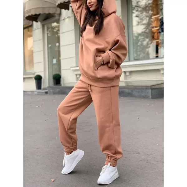 chouyatou Womens 2 Piece Outfits Hooded Sweatsuit Hoodies Tracksuit Sweatpants SetsCamel