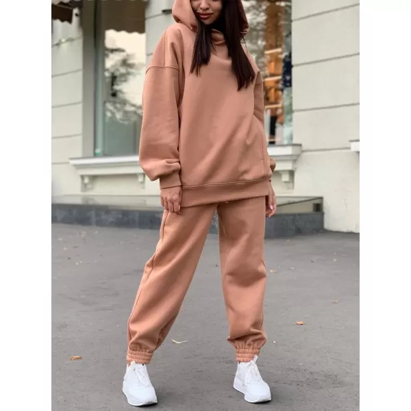 chouyatou Womens 2 Piece Outfits Hooded Sweatsuit Hoodies Tracksuit Sweatpants SetsCamel