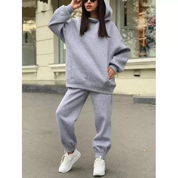 chouyatou Womens 2 Piece Outfits Hooded Sweatsuit Hoodies Tracksuit Sweatpants SetsGrey