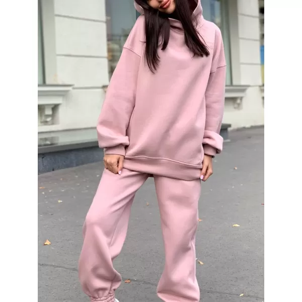 chouyatou Womens 2 Piece Outfits Hooded Sweatsuit Hoodies Tracksuit Sweatpants SetsPink