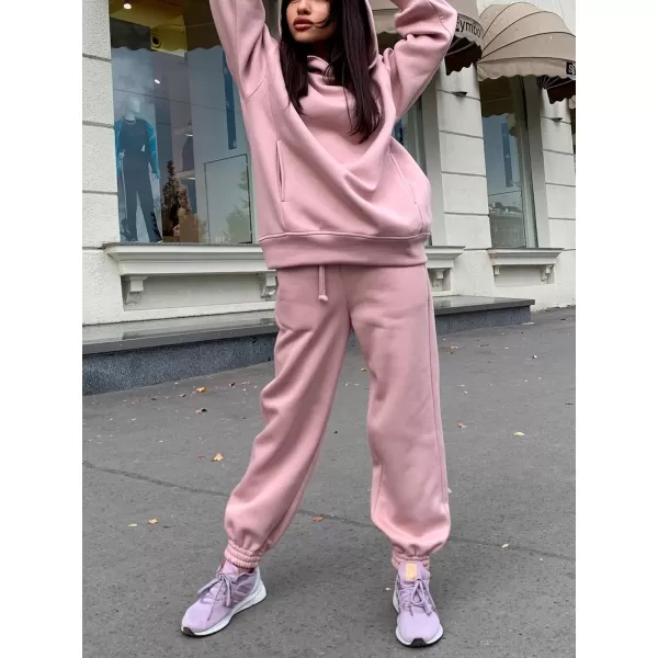 chouyatou Womens 2 Piece Outfits Hooded Sweatsuit Hoodies Tracksuit Sweatpants SetsPink