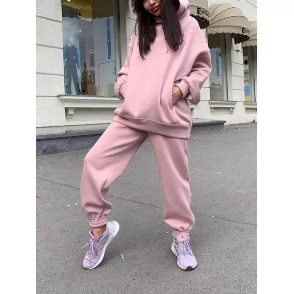 chouyatou Womens 2 Piece Outfits Hooded Sweatsuit Hoodies Tracksuit Sweatpants SetsPink