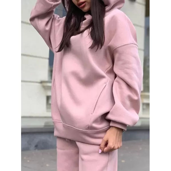chouyatou Womens 2 Piece Outfits Hooded Sweatsuit Hoodies Tracksuit Sweatpants SetsPink