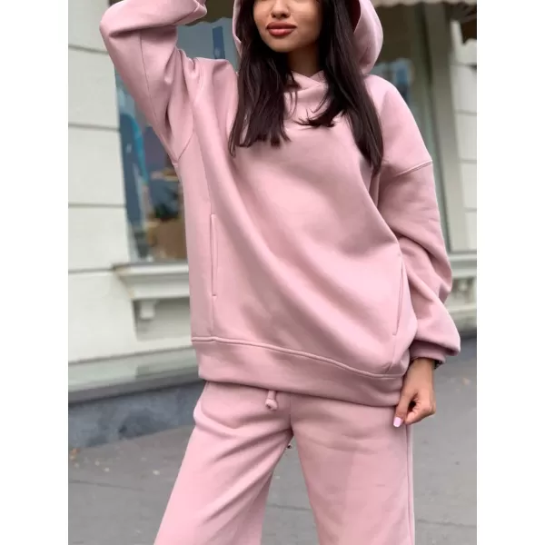 chouyatou Womens 2 Piece Outfits Hooded Sweatsuit Hoodies Tracksuit Sweatpants SetsPink