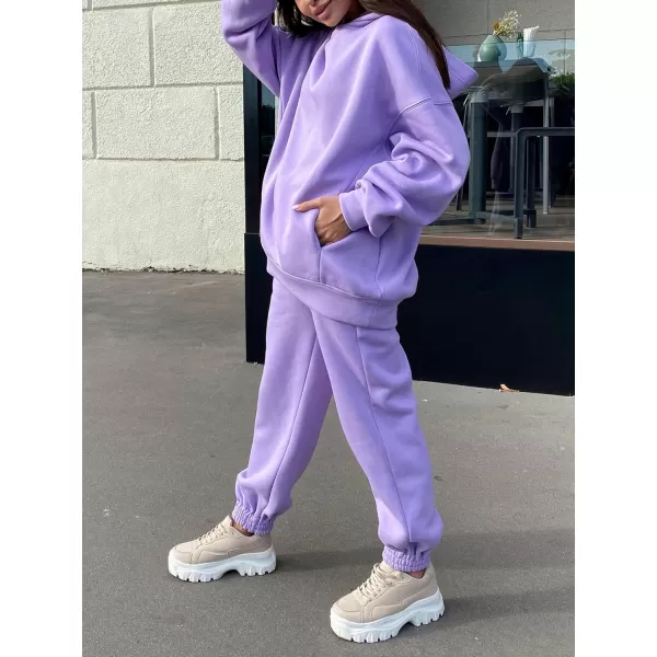 chouyatou Womens 2 Piece Outfits Hooded Sweatsuit Hoodies Tracksuit Sweatpants SetsPurple