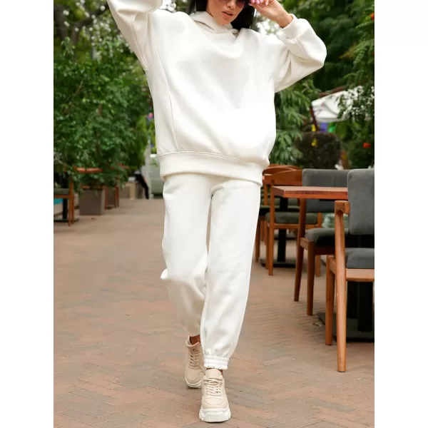 chouyatou Womens 2 Piece Outfits Hooded Sweatsuit Hoodies Tracksuit Sweatpants SetsWhite