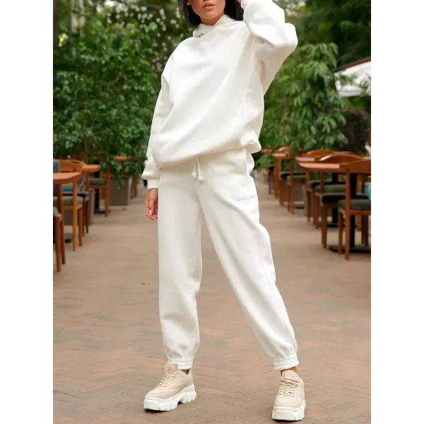 chouyatou Womens 2 Piece Outfits Hooded Sweatsuit Hoodies Tracksuit Sweatpants SetsWhite