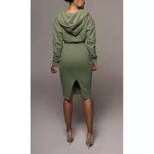chouyatou Womens 2 Piece Outfits Sweatsuits Crop Hoodie Sweatshirt Bodycon Pencil Skirt SetsArmy Green