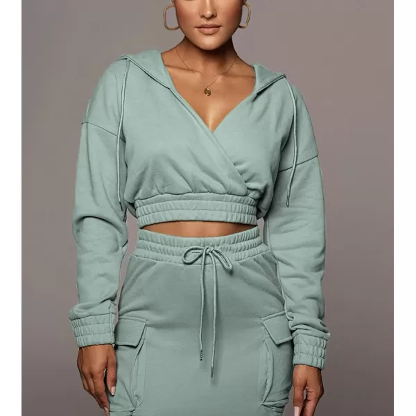 chouyatou Womens 2 Piece Outfits Sweatsuits Crop Hoodie Sweatshirt Bodycon Pencil Skirt SetsBlue