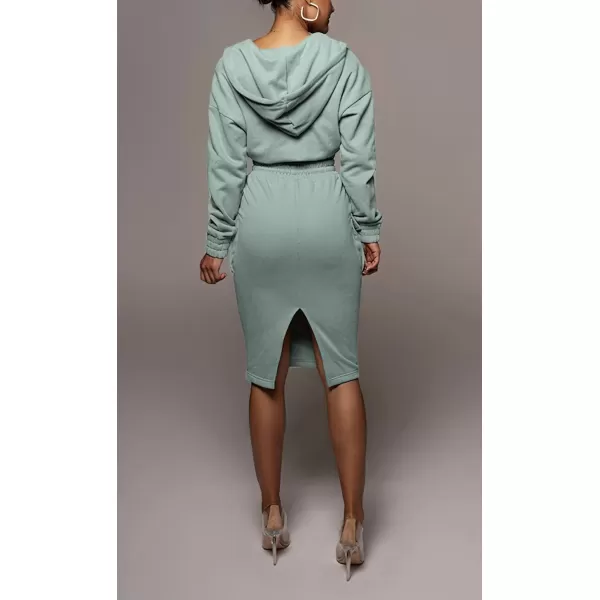 chouyatou Womens 2 Piece Outfits Sweatsuits Crop Hoodie Sweatshirt Bodycon Pencil Skirt SetsBlue
