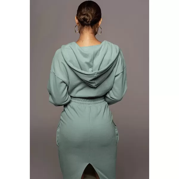 chouyatou Womens 2 Piece Outfits Sweatsuits Crop Hoodie Sweatshirt Bodycon Pencil Skirt SetsBlue