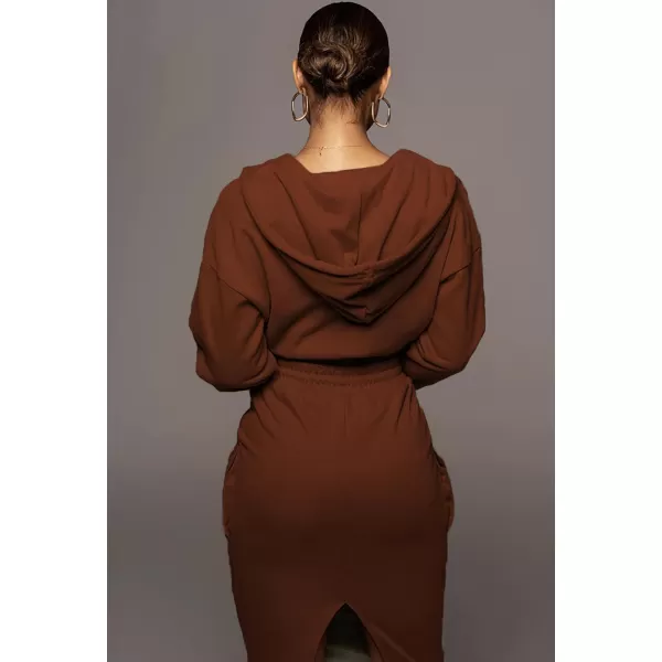 chouyatou Womens 2 Piece Outfits Sweatsuits Crop Hoodie Sweatshirt Bodycon Pencil Skirt SetsCoffee