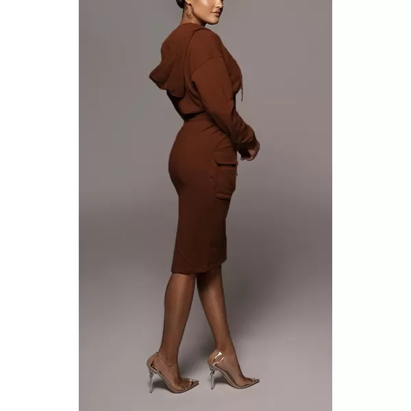 chouyatou Womens 2 Piece Outfits Sweatsuits Crop Hoodie Sweatshirt Bodycon Pencil Skirt SetsCoffee