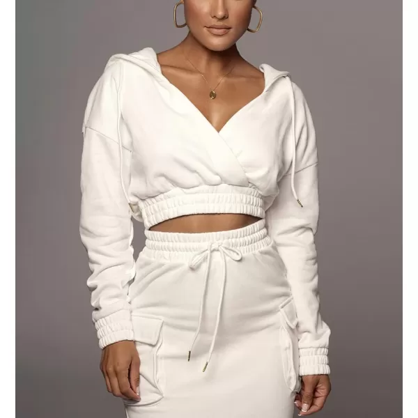 chouyatou Womens 2 Piece Outfits Sweatsuits Crop Hoodie Sweatshirt Bodycon Pencil Skirt SetsWhite