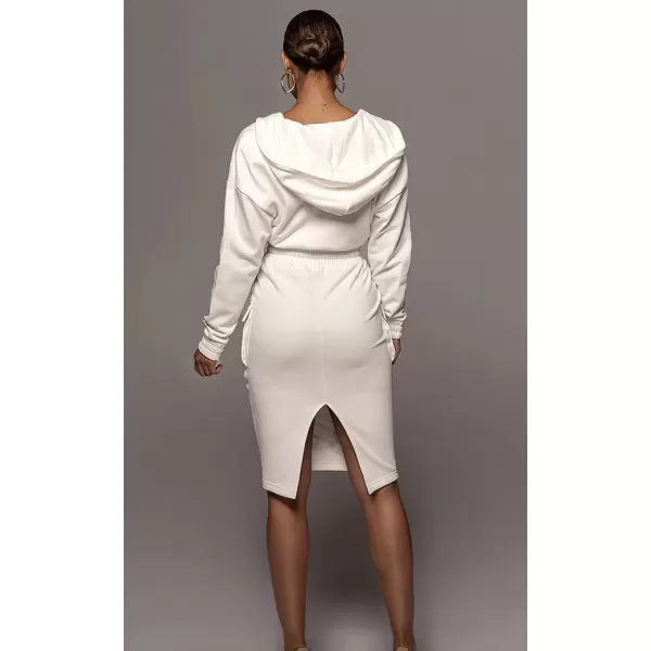 chouyatou Womens 2 Piece Outfits Sweatsuits Crop Hoodie Sweatshirt Bodycon Pencil Skirt SetsWhite