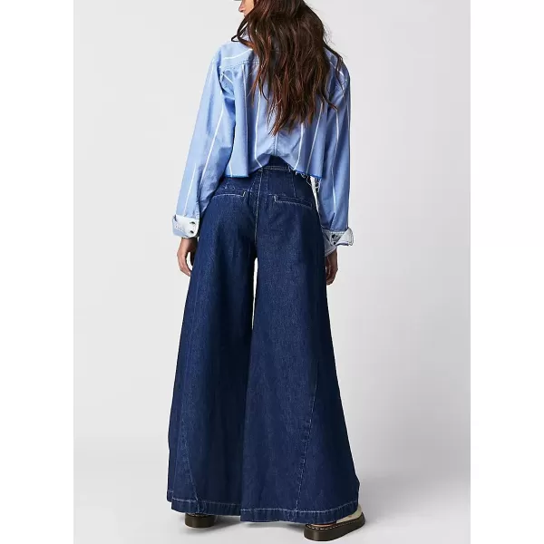 chouyatou Womens Boyfriend Denim Cargo Pants Y2K Baggy Wide Leg Casual Dressy Jeans CulottesDark Blue
