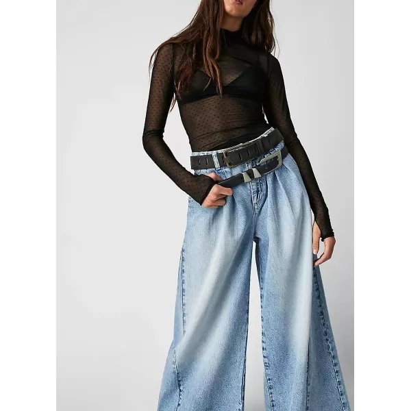 chouyatou Womens Boyfriend Denim Cargo Pants Y2K Baggy Wide Leg Casual Dressy Jeans CulottesLight Blue