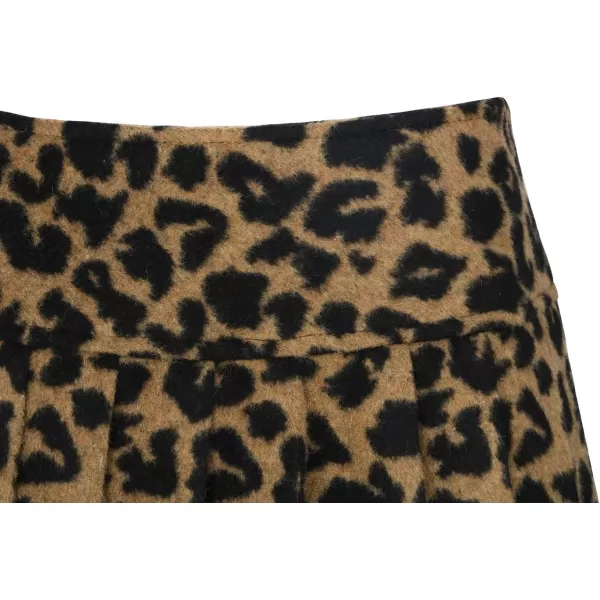 chouyatou Womens Casual Plaid High Waist ALine Wool Pleated Short SkirtH344brownleopard