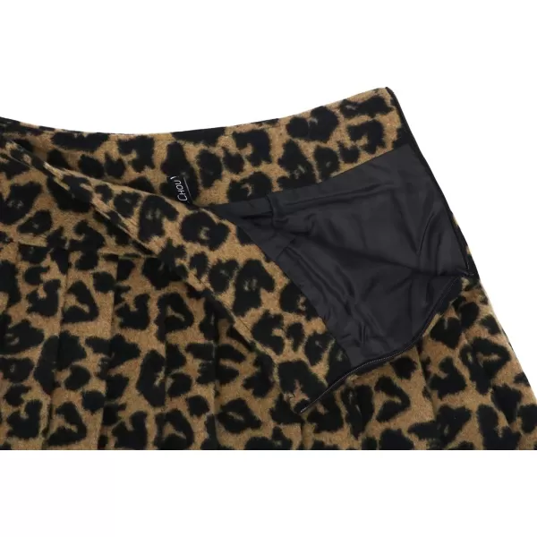 chouyatou Womens Casual Plaid High Waist ALine Wool Pleated Short SkirtH344brownleopard