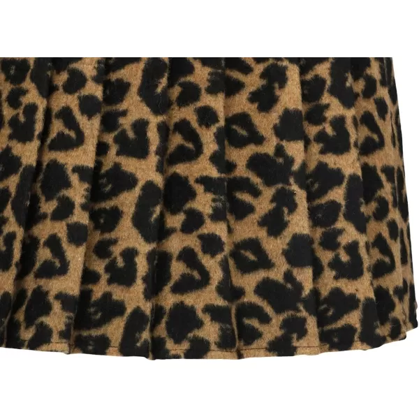 chouyatou Womens Casual Plaid High Waist ALine Wool Pleated Short SkirtH344brownleopard